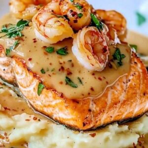 Salmon en salsa de camarones